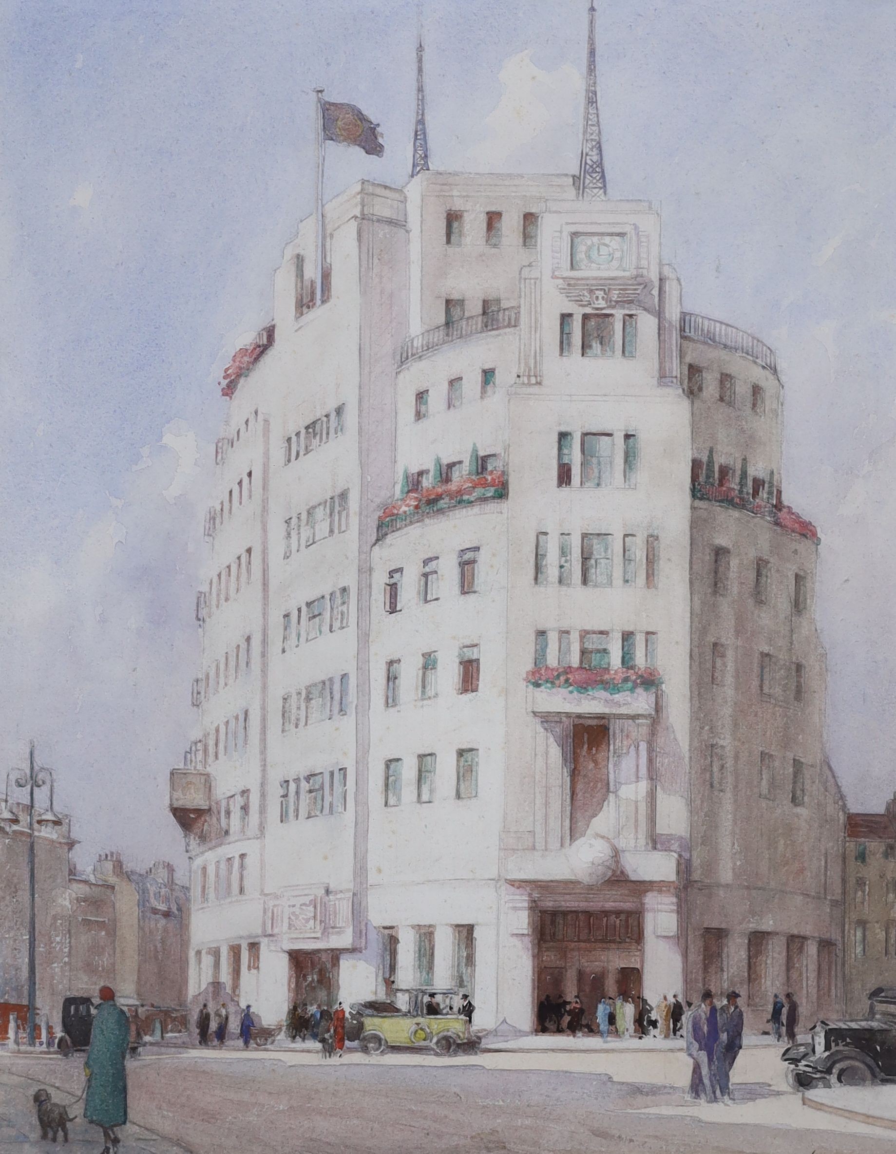 Edith Mary Garner (1881-1956), watercolour, 'The BBC London', signed, 43 x 35cm